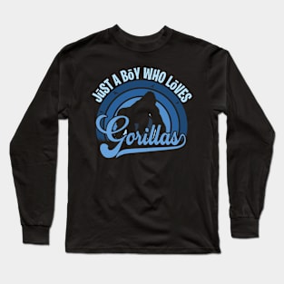 Funy Quote Just A Boy Who Loves gorillas Blue 80s Retro Vintage Sunset Gift IdeA for boys Long Sleeve T-Shirt